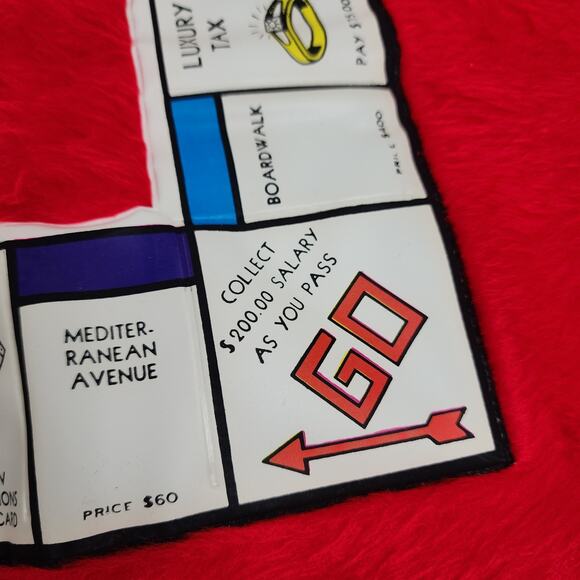 Vintage Monopoly Faux Fur Rug FAO Schwarz Vinyl Game Board 29"x29" 1960s 1970s - Picture 5 of 9